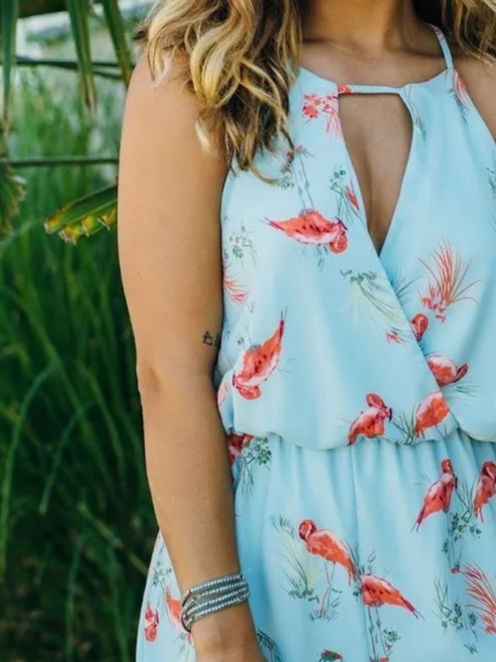 b.original Pink Flamingo Print Romper Light Blue Size Small
